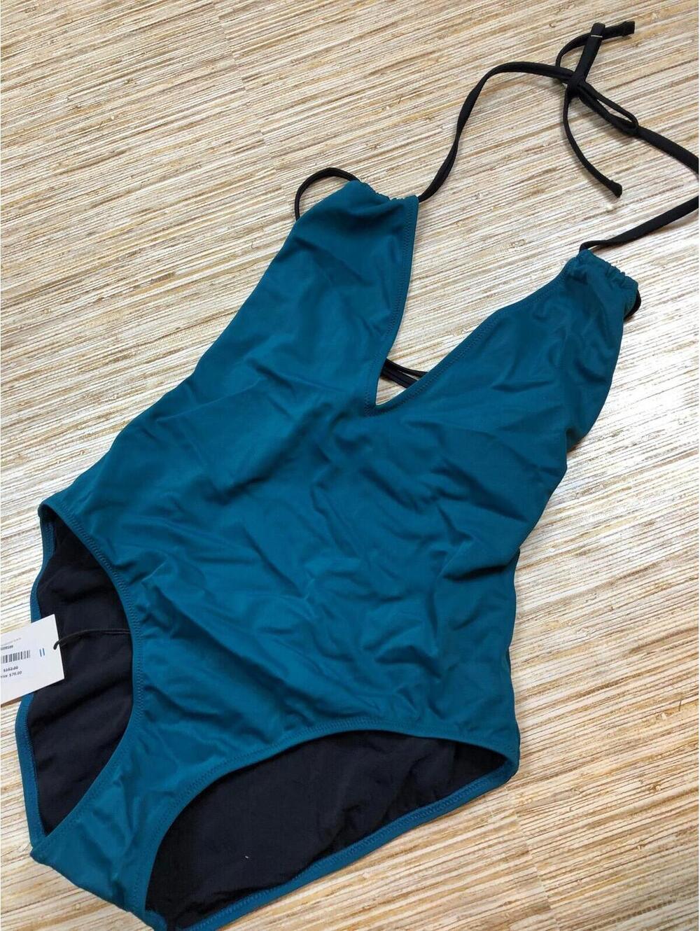 2291 Solid & Striped V-neck one Piece Swimsuit JADE /BLACK size XS $152